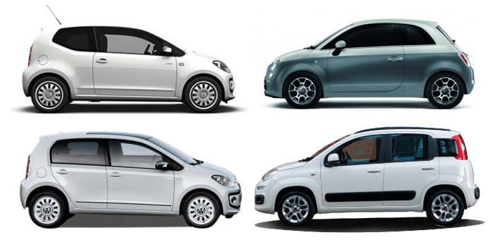 VW Up! 3-5D against Fiat 500 and Panda