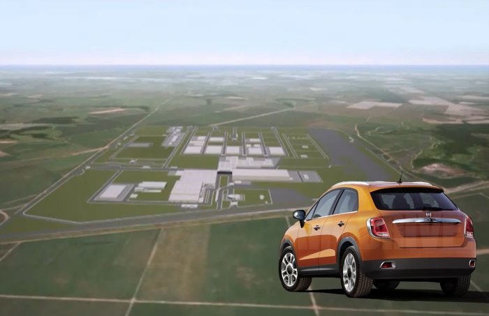 This is how Pernambuco new plant will look bu early 2015. It is located in Goaina, PE, in North-East part of Brazil. 7 thousand people are working now in this new complex, that will host 4 thousand direct employes. Fiat 500 suv illustration made by Car and Driver. 