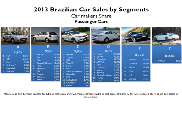 Brazil car sales by segments 2013
